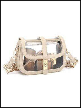 Clear Crossbody Bag Stadium Approved Flap Purse with PU Leather Trim